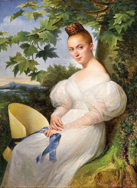 Portrait Of A Young Lady With A Straw Hat by Merry-Joseph Blondel