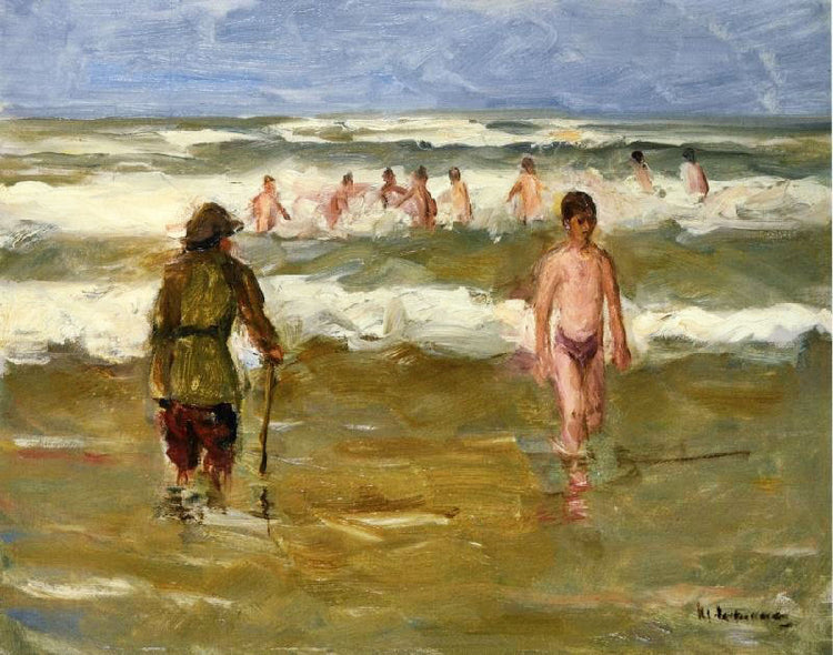 Boys Bathing With Beach Warden by Max Liebermann