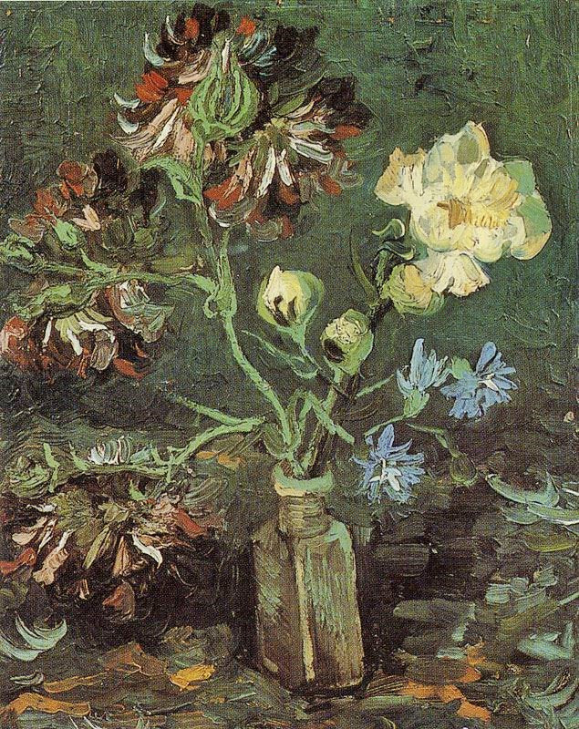 Vase With Myosotis And Peonies by Vincent van Gogh