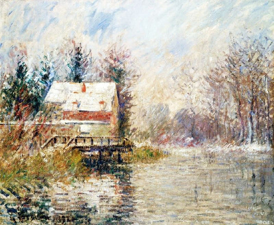 House By The Water, Snow Effect by Gustave Loiseau