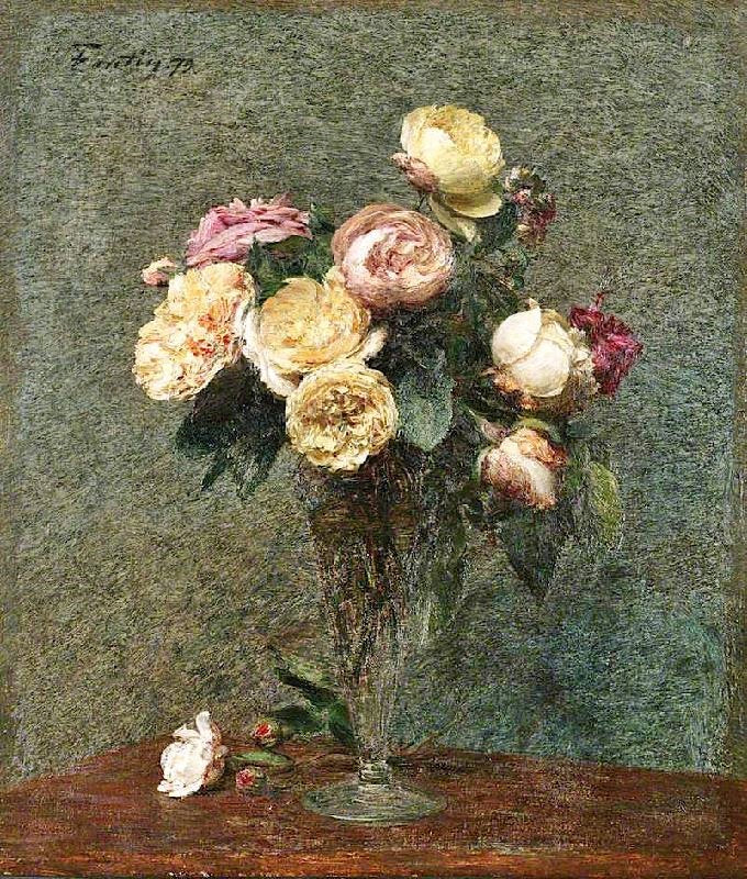 Still Life: Roses In A Glass Vase by Henri Fantin-Latour
