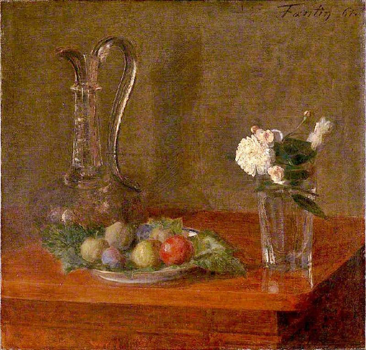 Still Life With Glass Jug, Fruit And Flowers by Henri Fantin-Latour