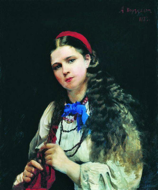 A Girl Braiding A Plait by Alexei Korzukhin