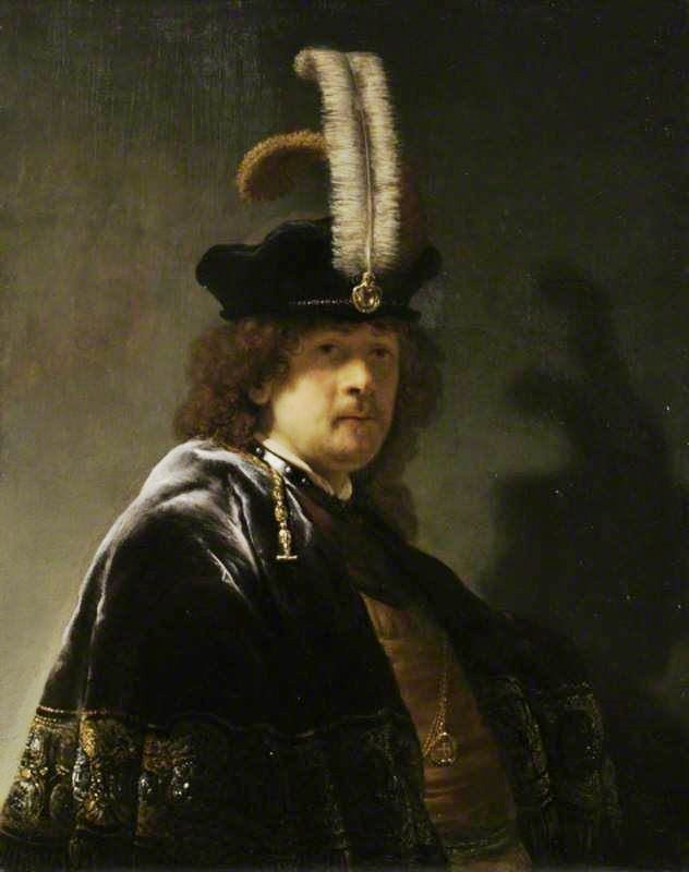 Self Portrait, Wearing A White Feathered Bonnet by Rembrandt van Rijn