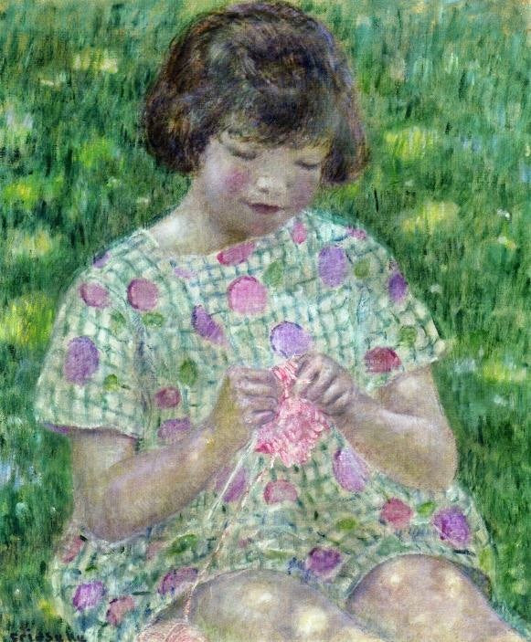 Child Knitting by Frederick Carl Frieseke