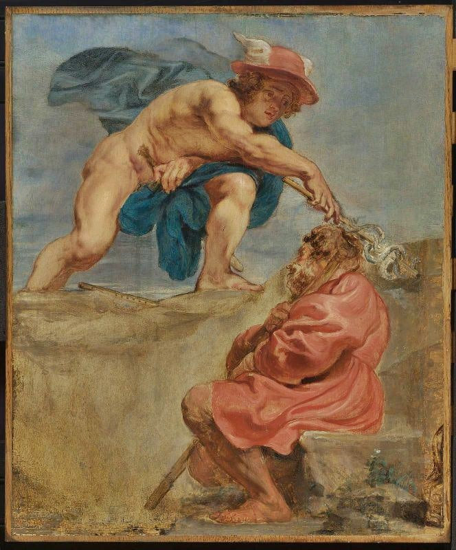 Mercury And A Sleeping Herdsman by Peter Paul Rubens