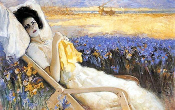 Retrato En La Tumbona by Cecilio Pla y Gallardo