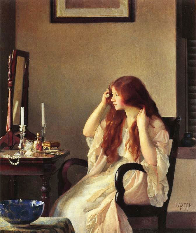 Girl Combing Her Hair by William MacGregor Paxton