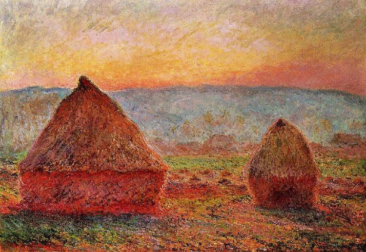 Grainstacks At Giverny, Sunset by Claude Oscar Monet