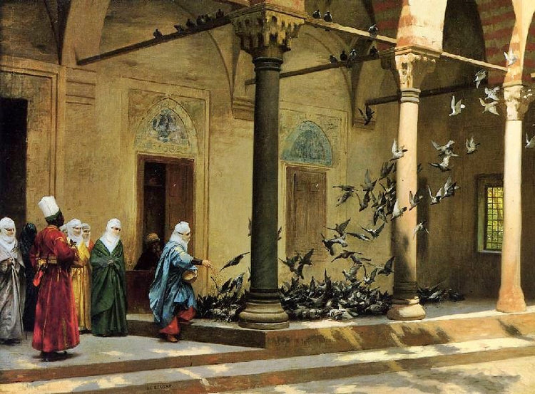 Harem Women Feeding Pigeons In A Courtyard by Jean-Léon Gérôme