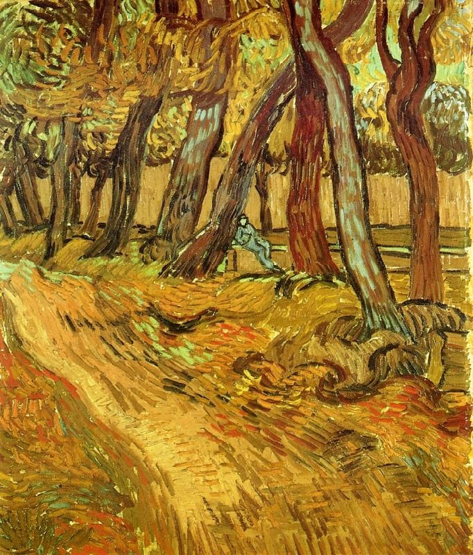 The Garden Of Saint-Paul Hospital With Figure by Vincent van Gogh