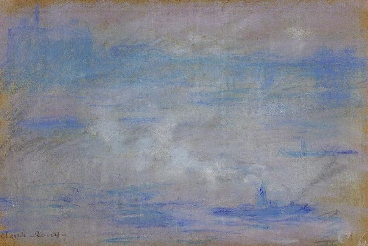 Boats On The Thames, Fog Effect by Claude Oscar Monet