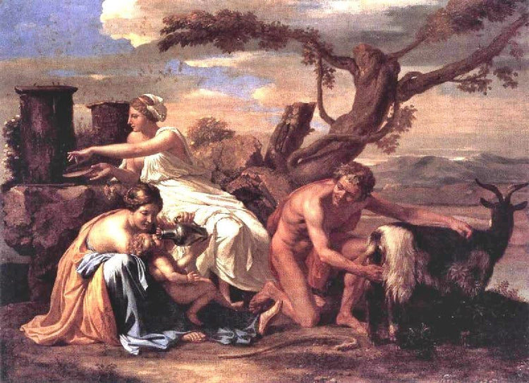 The Infant Jupiter Nurtured By The Goat Amalthea by Nicolas Poussin