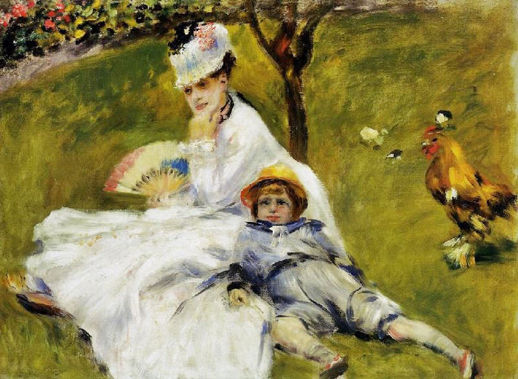 Camille Monet And Her Son Jean In The Garden At Argenteuil by Pierre Auguste Renoir