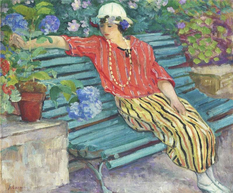 Young Woman Seated With Hydrangeas by Henri Lebasque