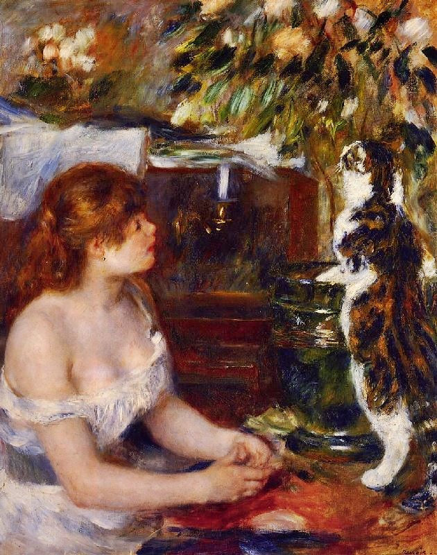 Young Girl With Cat by Pierre Auguste Renoir