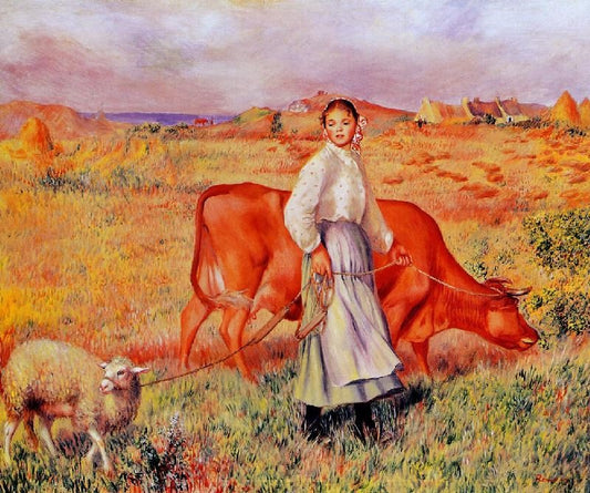 Shepherdess, Cow And Ewe by Pierre Auguste Renoir