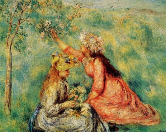 Girls Picking Flowers In A Meadow by Pierre Auguste Renoir