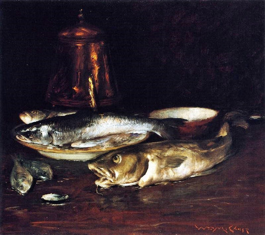Fish, Plate And Copper Pot by William Merritt Chase