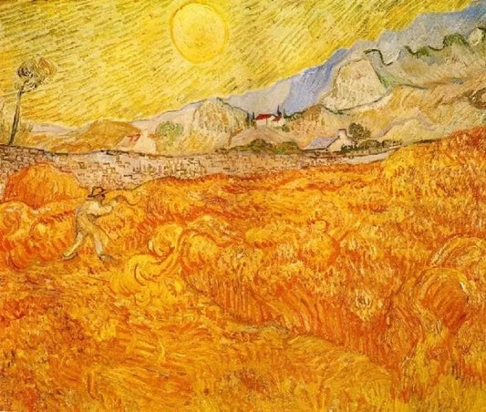WHEAT FIELD BEHIND SAINT-PAUL HOSPITAL WITH A REAPER