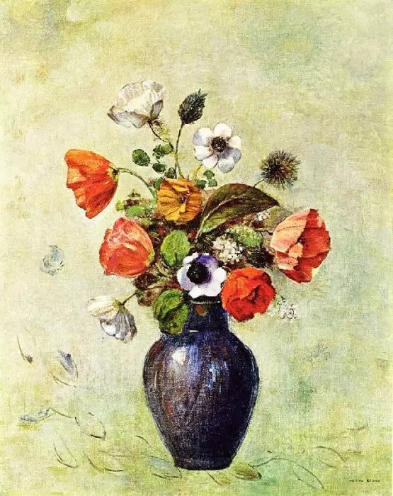 ANEMONES AND POPPIES IN A VASE