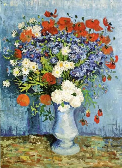 VASE WITH CORNFLOWERS AND POPPIES