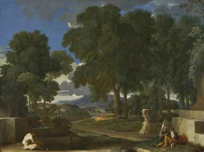 LANDSCAPE WITH A MAN WASHING HIS FEET AT A FOUNTAIN
