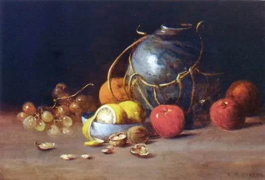 STILL LIFE WITH GINGER JAR, FRUIT AND NUTS
