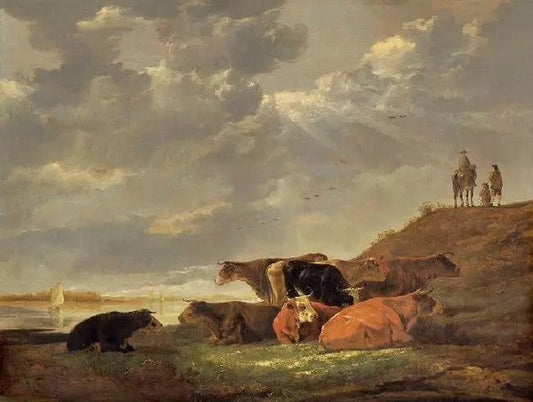 RIVER LANDSCAPE WITH COWS