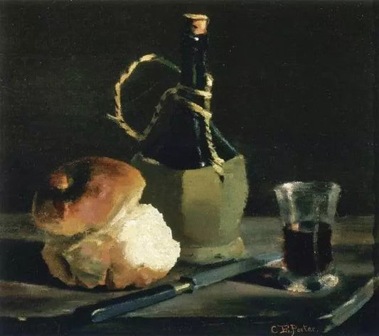 STILL LIFE WITH BREAD AND WINE BOTTLE