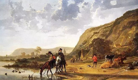 RIVER LANDSCAPE WITH RIDERS