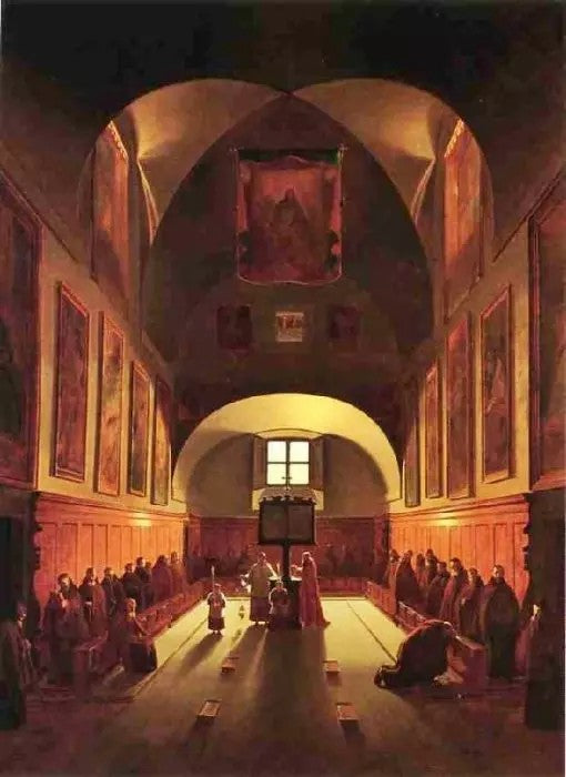 THE INTERIOR OF THE CAPUCHIN CHAPEL IN THE PIAZZA BARBERINI, AFTER FRANCOIS MARIUS GRANET