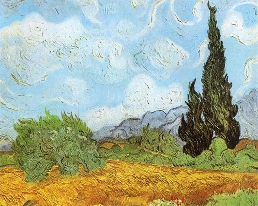 WHEAT FIELD WITH CYPRESSES AT THE HAUDE GALLINE NEAR EYGALIERES, DETAILED