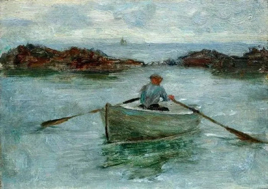 MAN ROWING A DINGHY