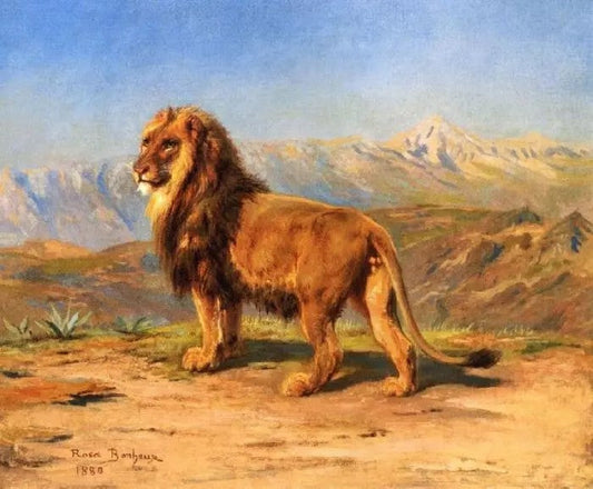 LION IN A MOUNTAINOUS LANDSCAPE