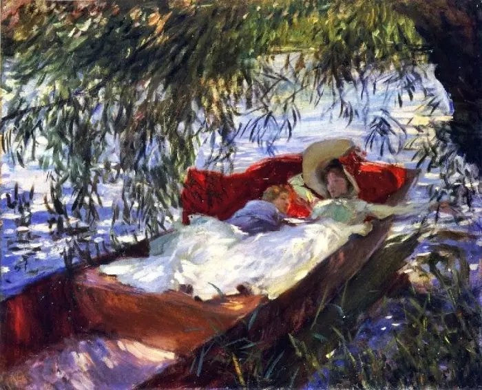 TWO WOMEN ASLEEP IN A PUNT UNDER THE WILLOWS
