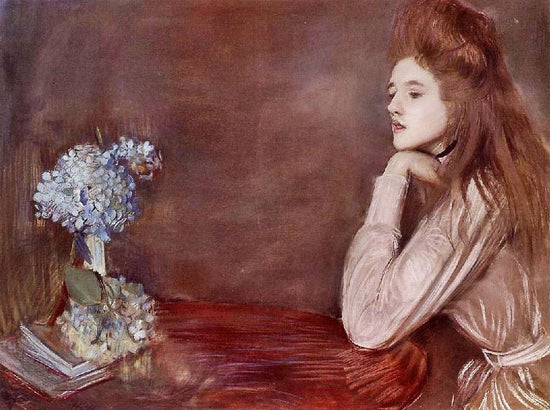 The Lioness With Blue Hydrangeas by Paul César Helleu
