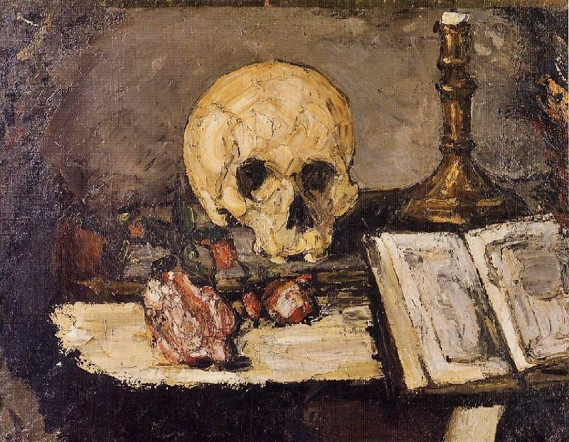Still Life With Skull And Candlestick by Paul Cézanne