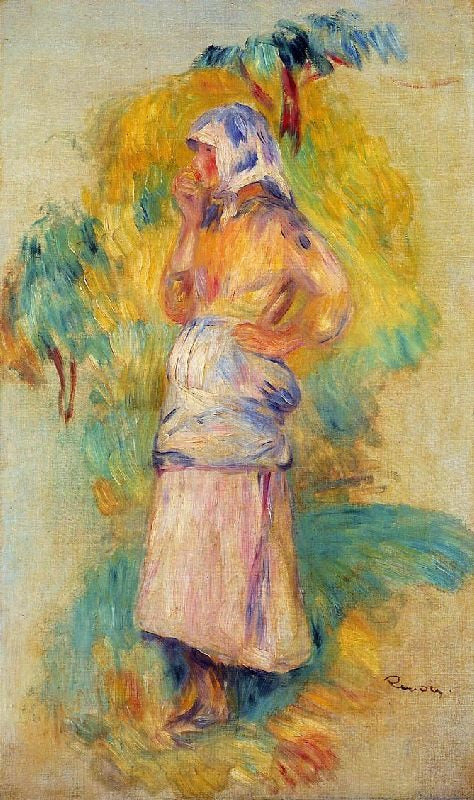 Young Peasant Eating An Apple by Pierre Auguste Renoir