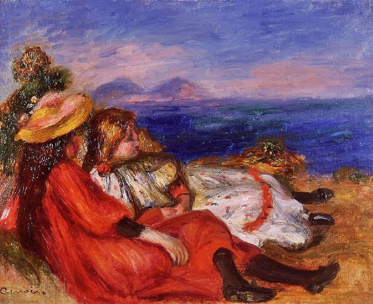 Two Little Girls On The Beach by Pierre Auguste Renoir
