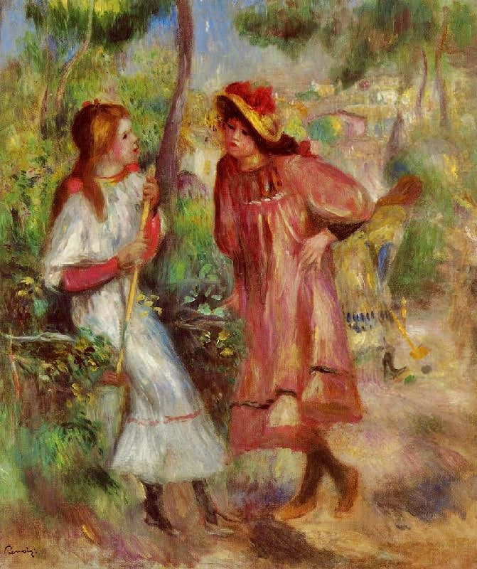 Two Girls In The Garden At Montmartre by Pierre Auguste Renoir