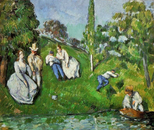 Couples Relaxing By A Pond by Paul Cézanne