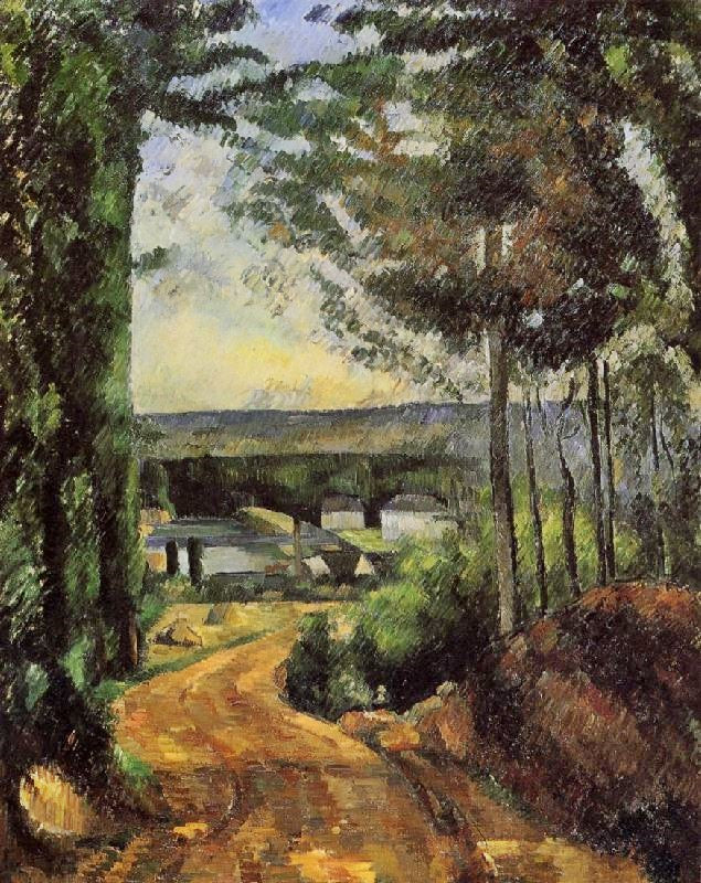 Road, Trees And Lake by Paul Cézanne