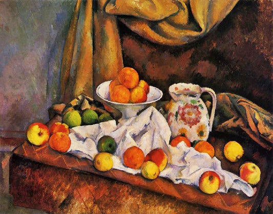 Fruit Bowl, Pitcher And Fruit by Paul Cézanne