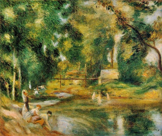 Essoyes Landscape, Washerwoman And Bathers by Pierre Auguste Renoir