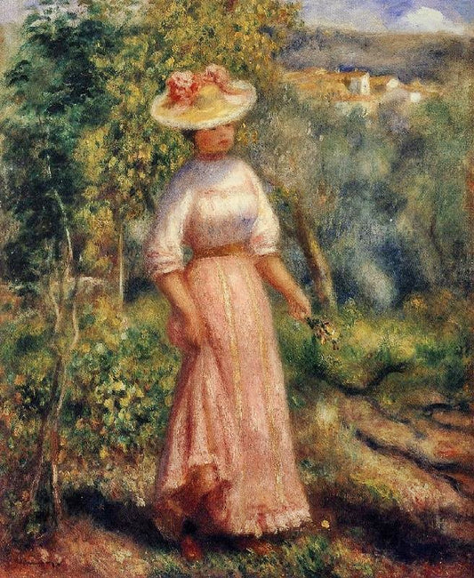 Young Woman In Red In The Fields by Pierre Auguste Renoir