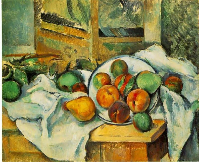 Table, Napkin And Fruit by Paul Cézanne
