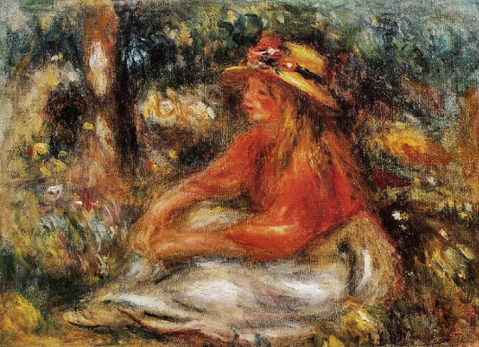 Young Woman Seated On The Grass by Pierre Auguste Renoir