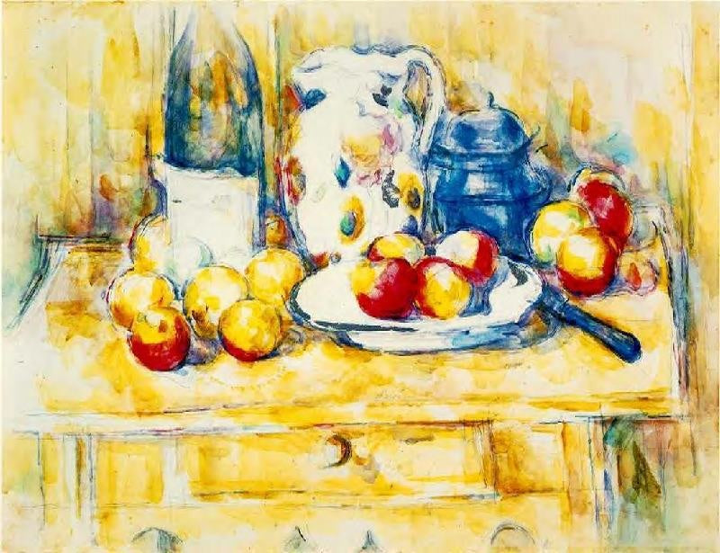 STILL LIFE WITH APPLES, A BOTTLE AND A MILK POT