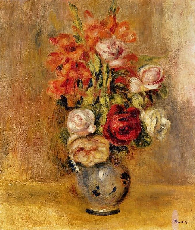 Vase Of Gladiolas And Roses by Pierre Auguste Renoir